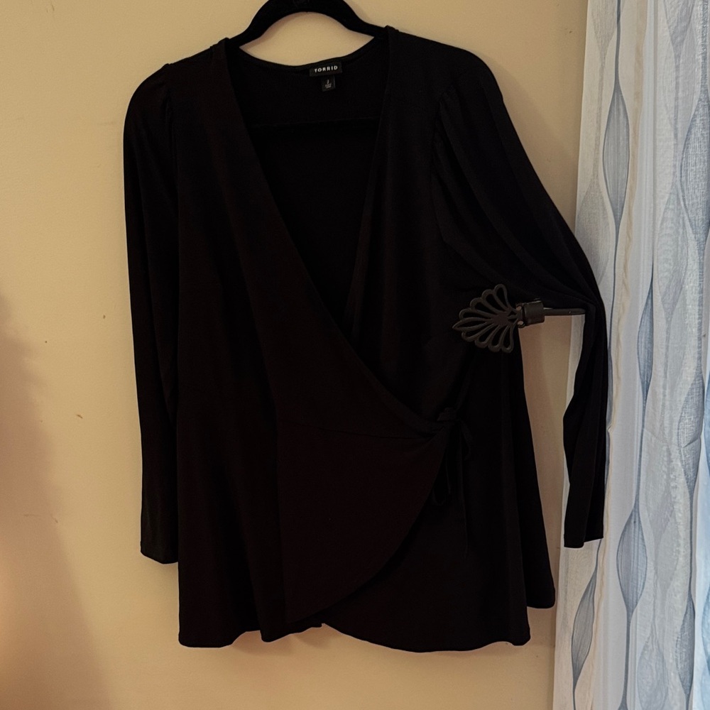 Torrid Black Long Sleeve Wrap Blouse